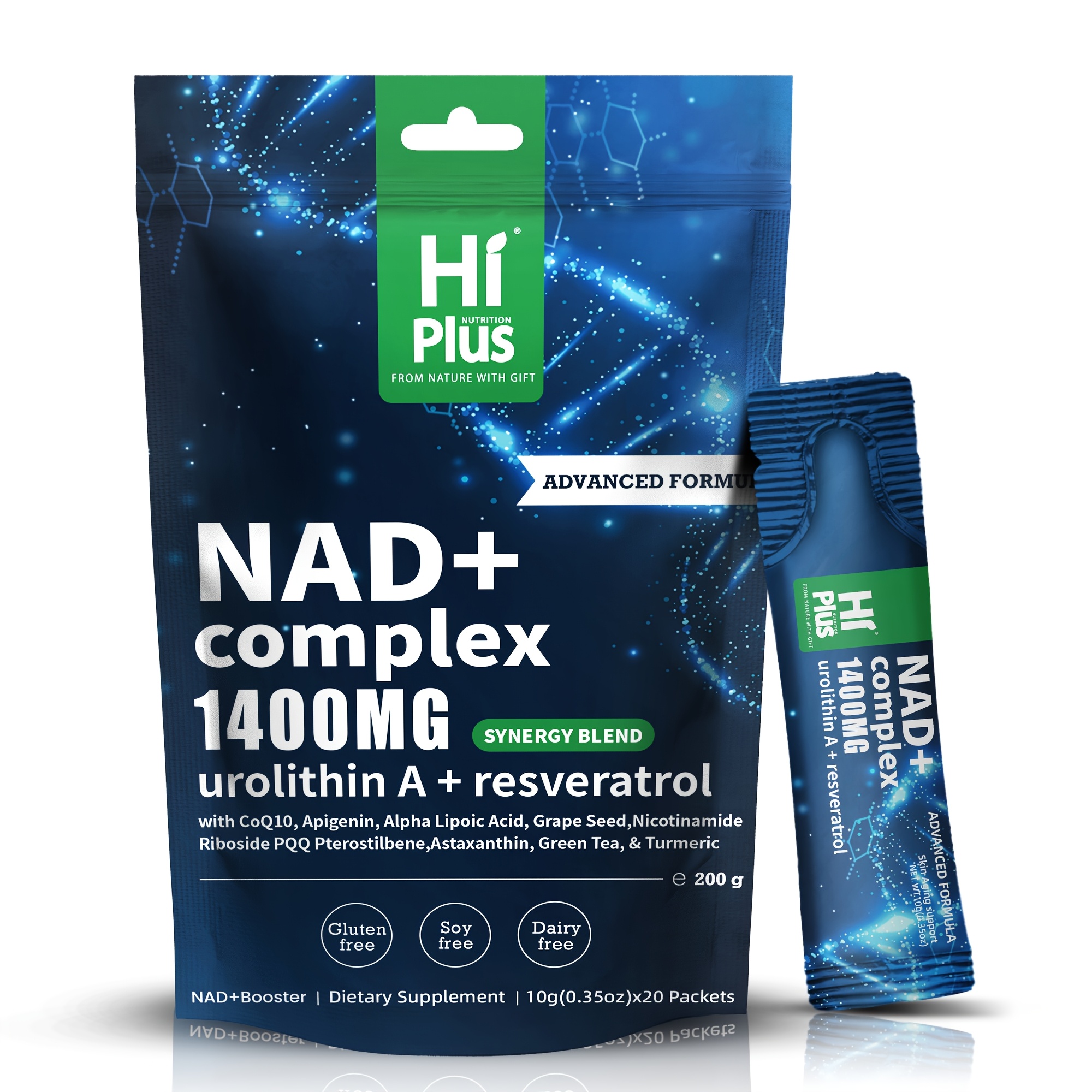 HiPlus NAD+ 1400 Liposomal Energy Bars with Niacinamide Ribofuronate and Resveratrol, Sweet and Sour Berry Flavor, 20 Bars Pack
