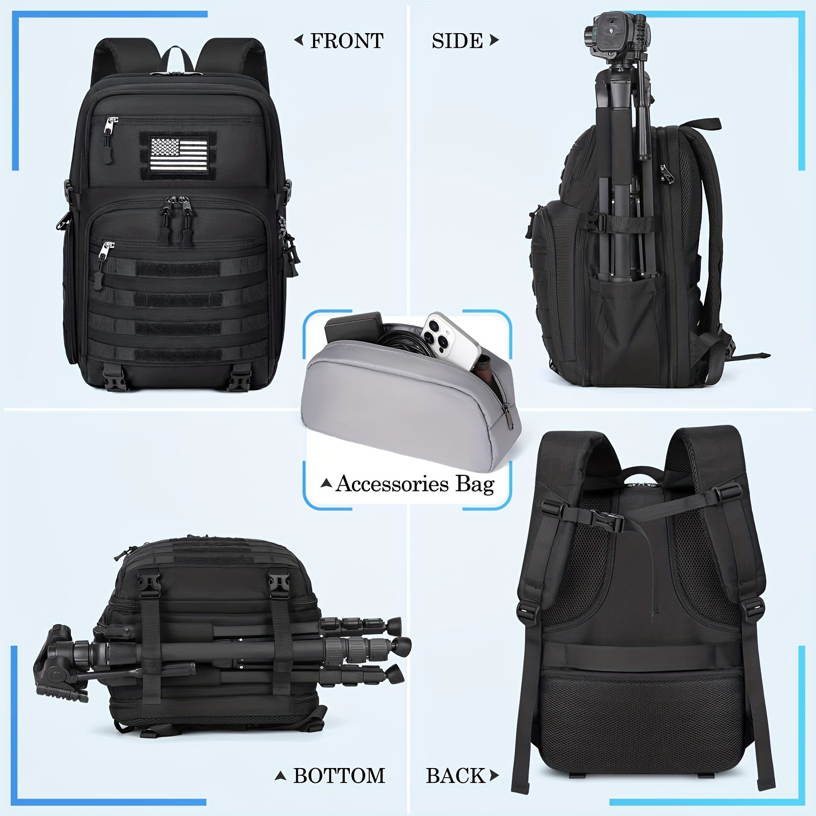  fotografico professionale per fotocamere dslr/slr mirrorless 15.6 pollici borsa per fotocamera con treppiede e astuccio, Dettagli dell'articolo 6
