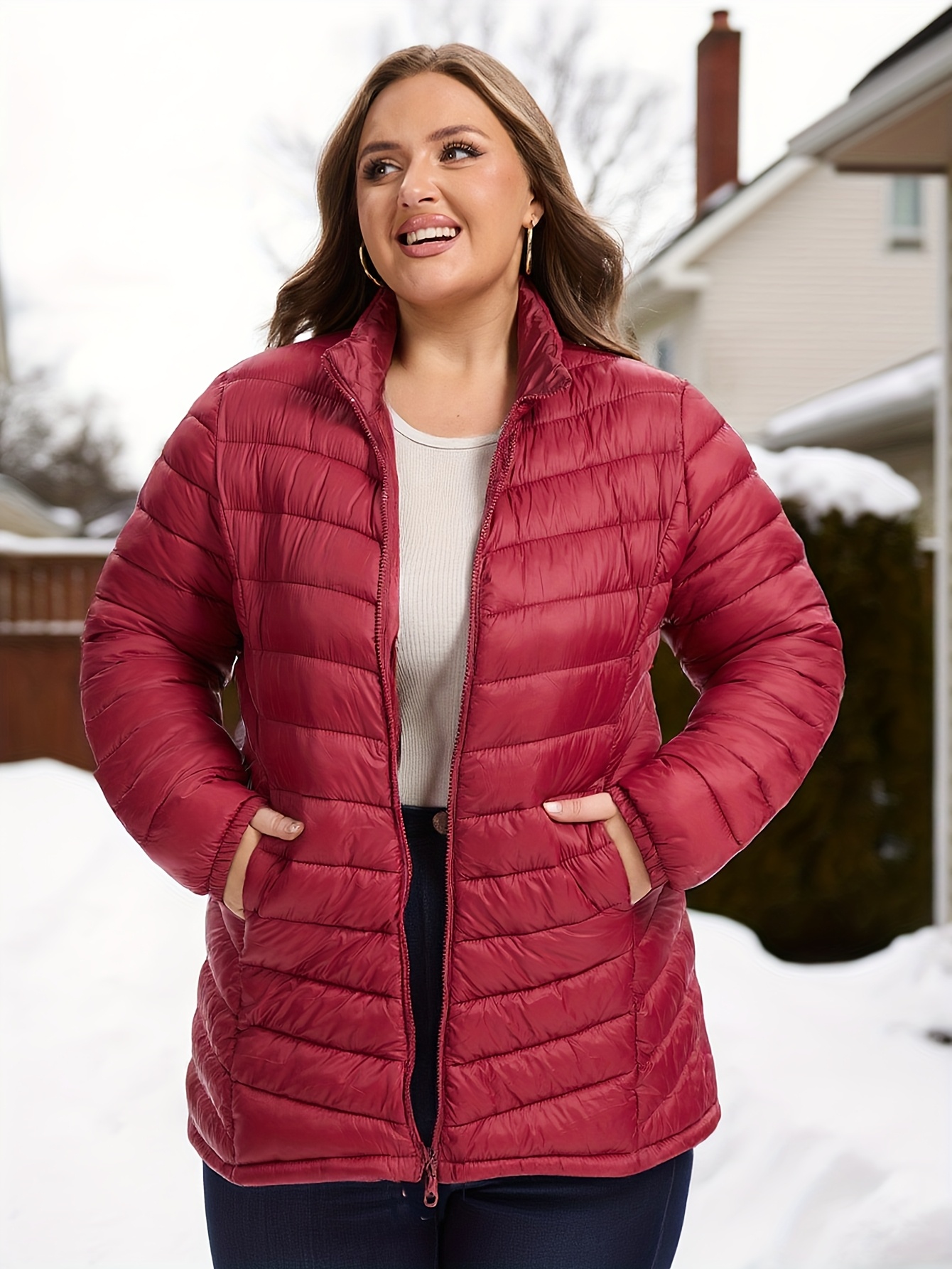 item picture plus size plus size plus size womens casual solid   length jacket with zipper and pockets