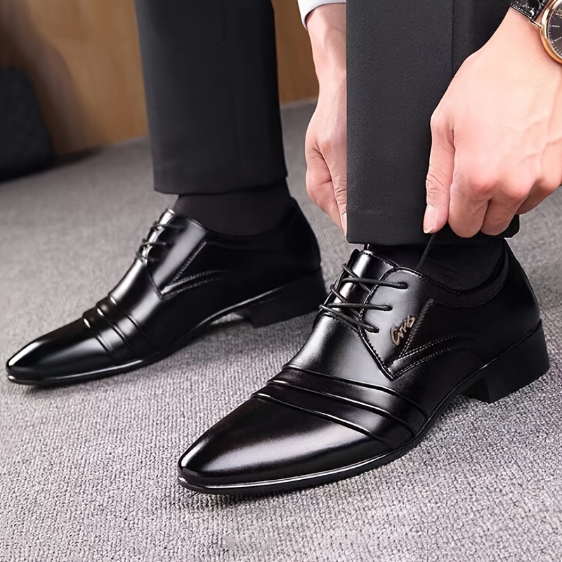 mens sleek black faux dress shoes fashionable lace footwear with tpu sole details 1