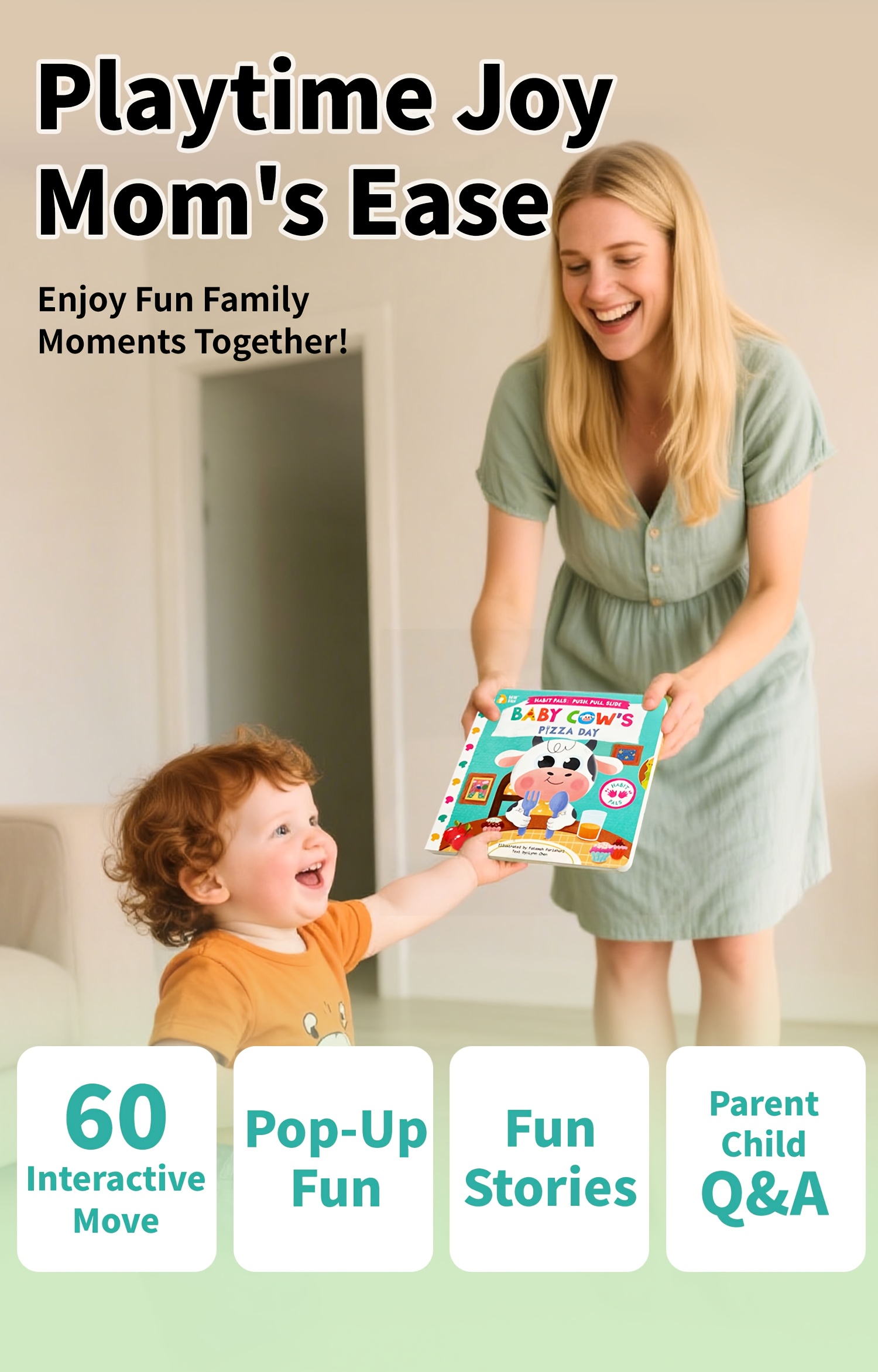 Baby Cow Lift-the-Flap Books, Good eating habit formation, Interactive picture, Cow'S Pizza Day, push-pull book, Early education enlightenment, Illustrated by Canadian Artist, Birthday Gift, Bear Tale