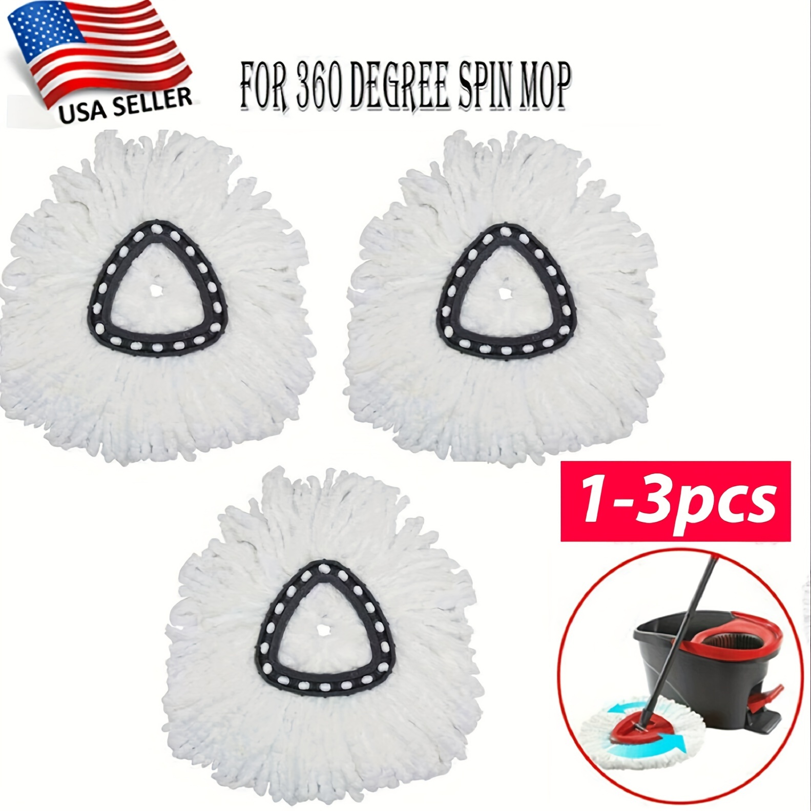 

1/2/3pcs, Spin Mop Head, Replacement Mop Head For Spin Mop, Washable Durable Mop Head Refill, Wet And Dry Cleaning, Dust Removal Mop Head, Easy To Clean, Cleaning Supplies, Cleaning Accessories