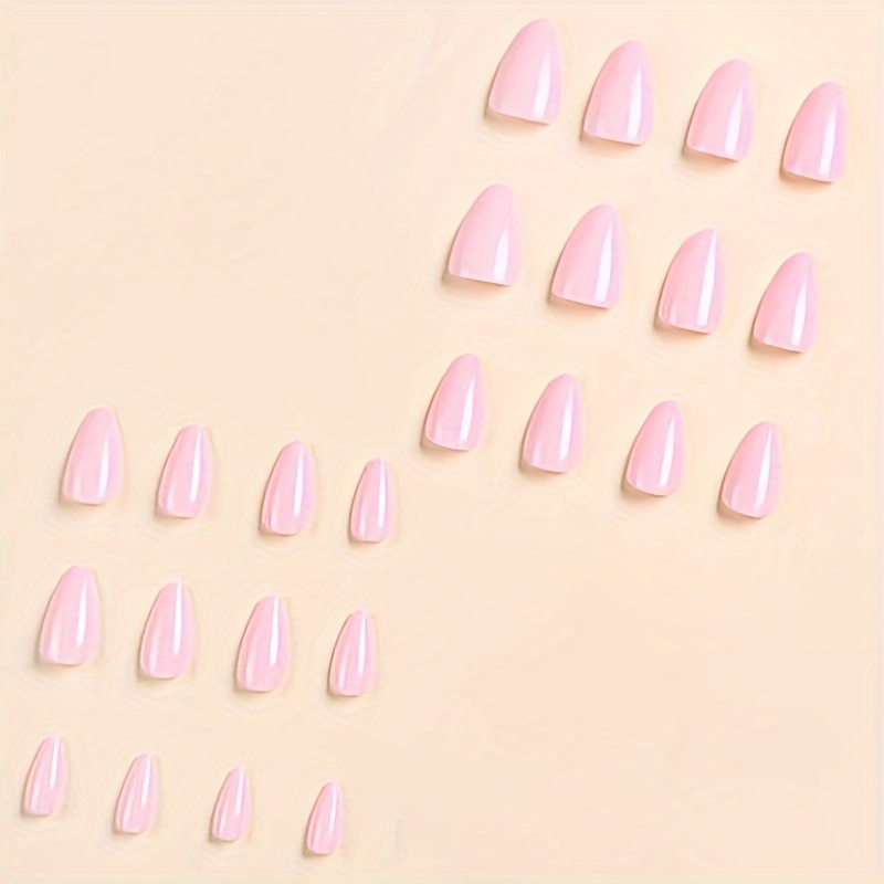 24pcs set glossy cherry blossom pinkish press on nails medium almond square fake nails minimalist style false nails solid color full cover fake nails for women girls daily wear details 3