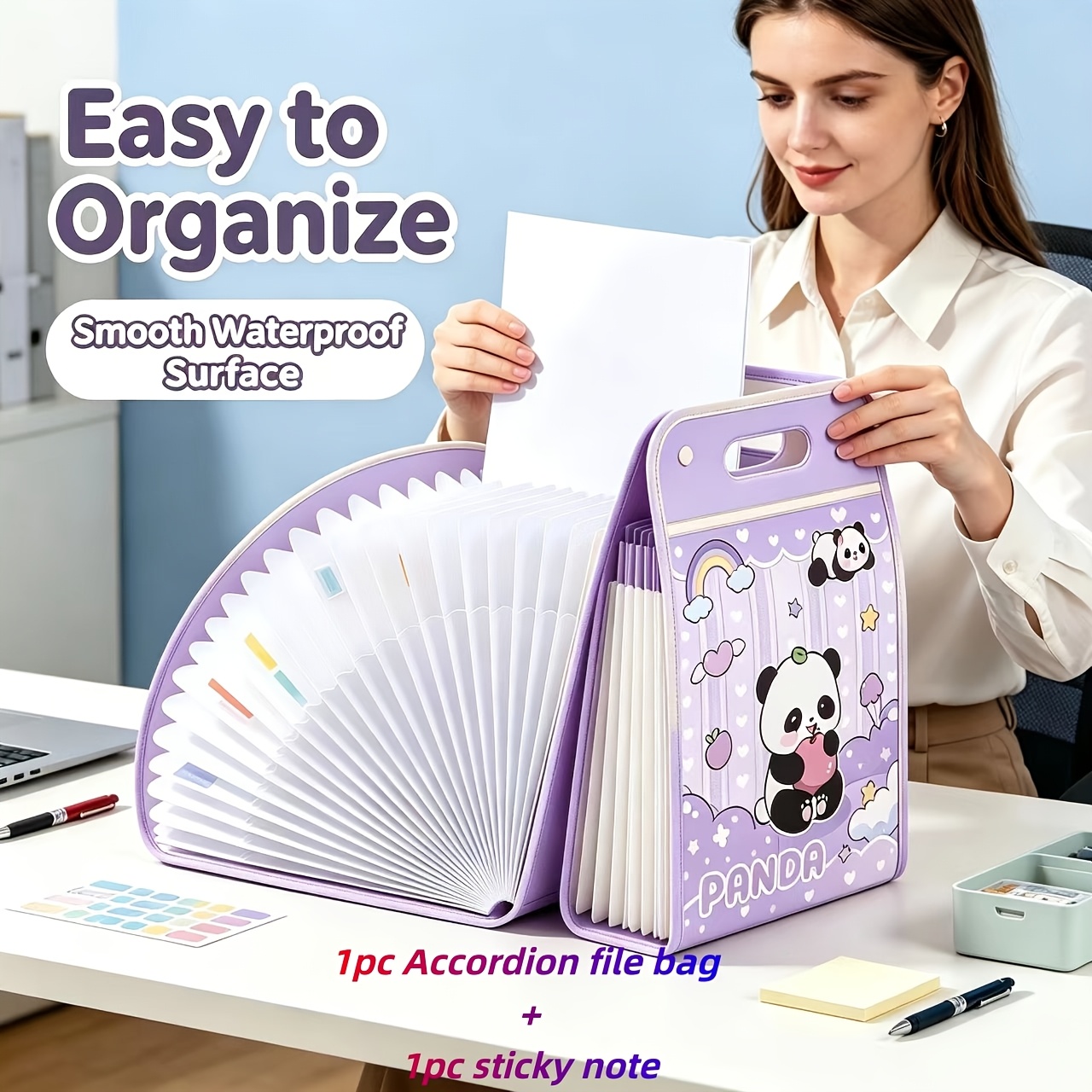 TEMU 13-layer Accordion File Bag, Large Capacity, Including Classified Stickers, Suitable For Storing Supplies, Study Materials, Test Papers, And