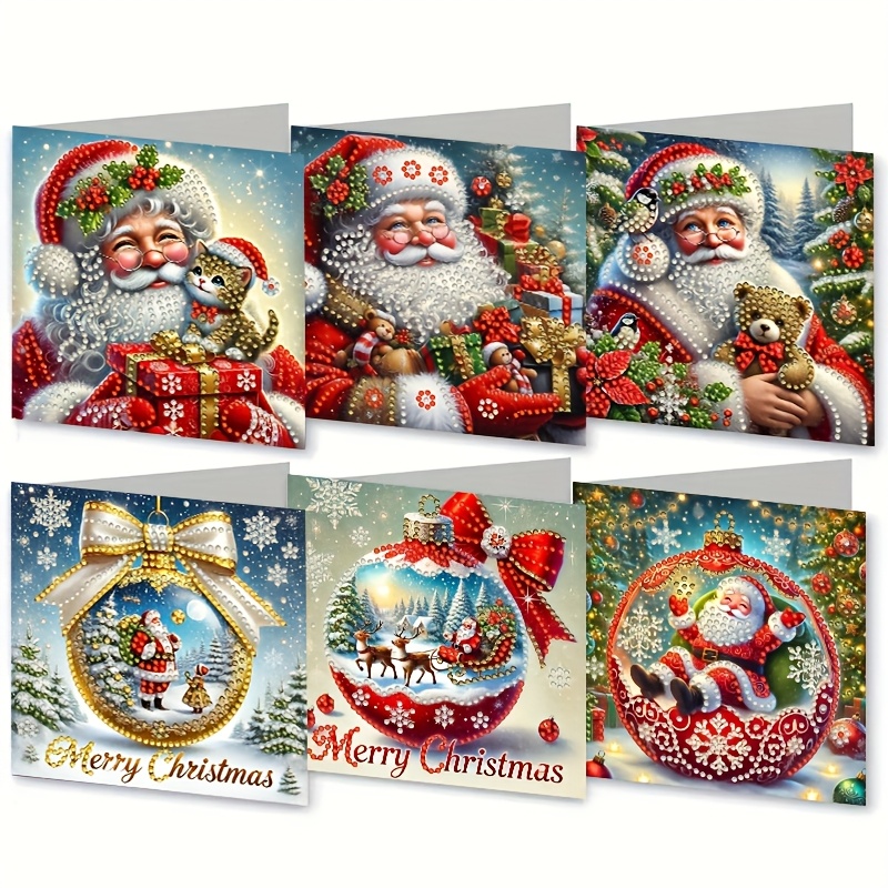 6pcs Diamond Painting Kit - Vibrant Santa Scene | With Handmade Cards | | Conveying And For Elders, Relatives,
