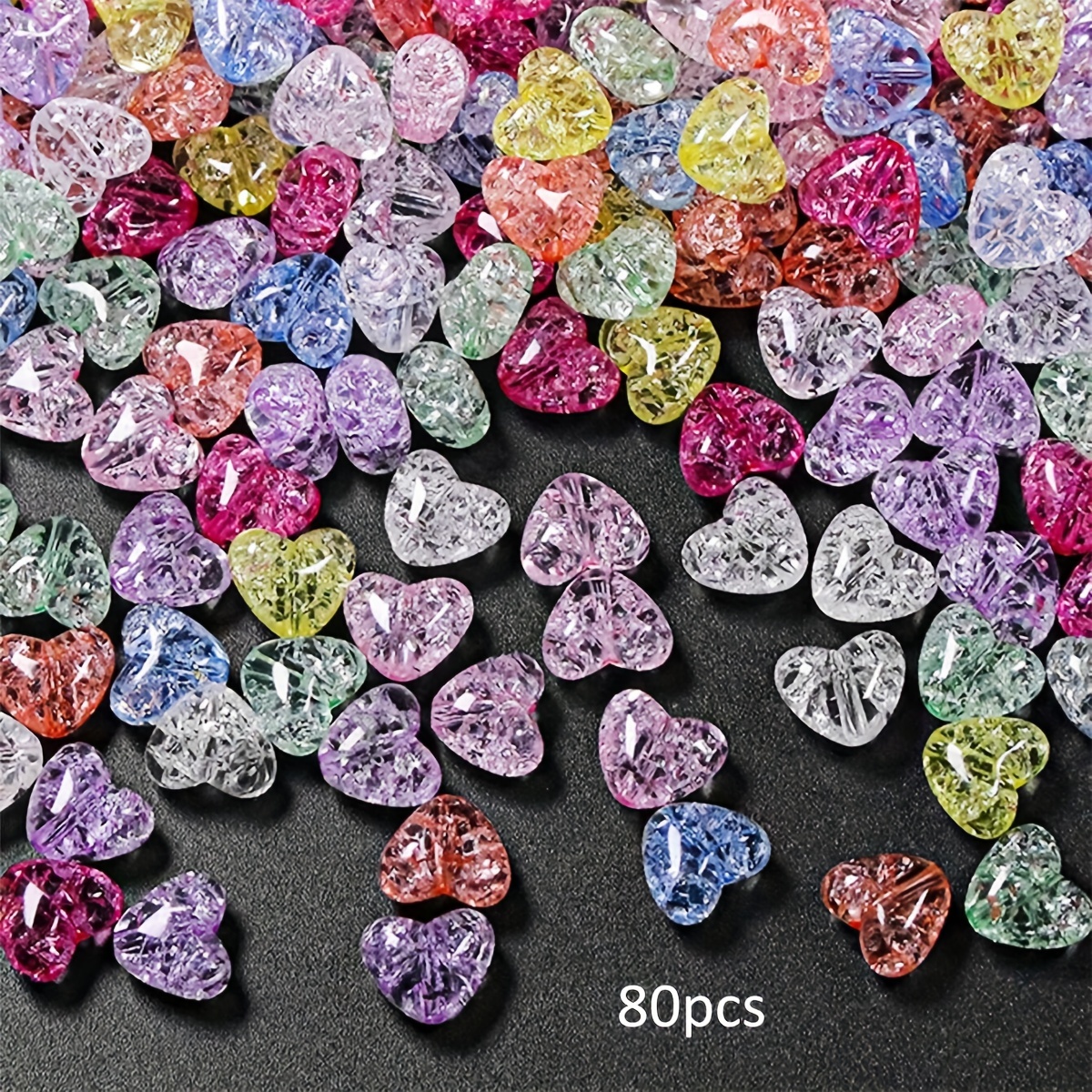 TEMU 80pcs Perles Acryliques Craquelées de Cœur et Étoile de 10mm pour la Fabrication de Bijoux DIY - Fournitures Multicolores Vibrantes pour ,