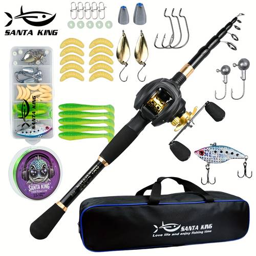 Portable Fishing Rod Kit- Casting Telescopic Fishing Rod, Metal Spool 7.2: Ratio Baitcasting Reel, Fishing Tackle Bag, 100 Nylon Line, A Box Of Lure Hooks Accessories. Suitable for Outdoor Fishing Freshwater Carp Bass Salmon Catfish