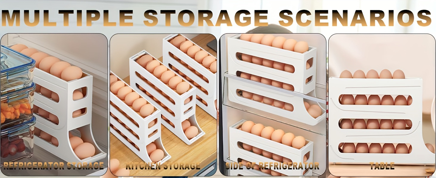 30 egg capacity refrigerator storage organizer auto   holder space saving kitchen egg dispenser rack 4 tier stackable egg tray container bpa free   egg storage accessory details 3