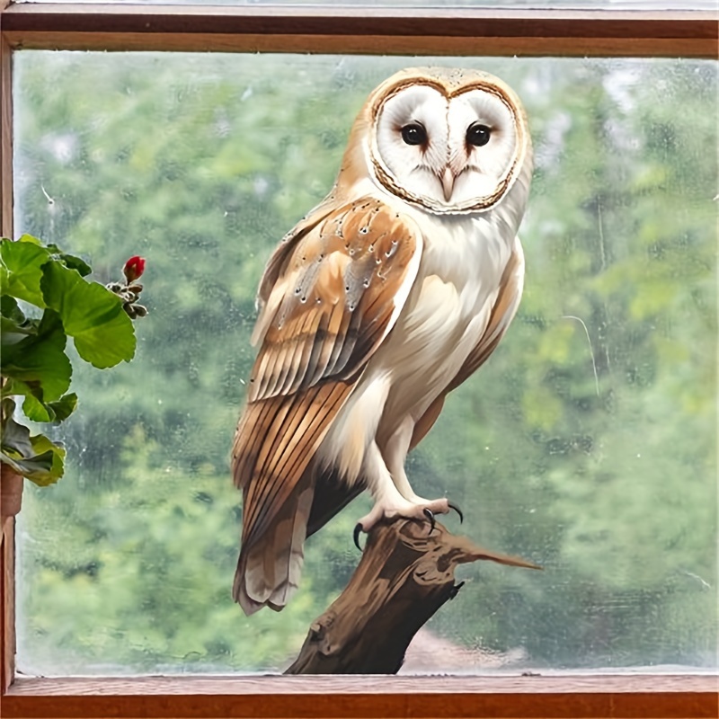 

1pc Owl Window Cling Decal, Pvc Self-adhesive Animal Print Sticker For Glass/metal/ceramic , Single Use Irregular Shape Home Decor, Static Electricity, Uv, Winter, New Year