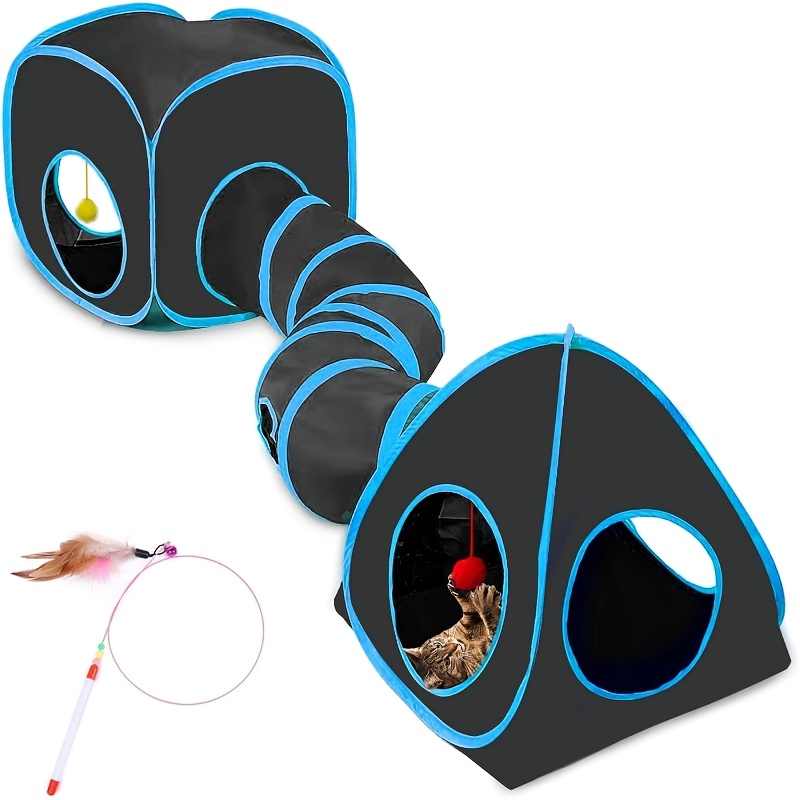 Cat Tunnel with Tent Cube & Feather Toy Combo for Indoor Cats