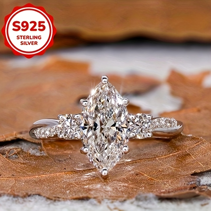 Women's 925 Sterling Silver Marquise Cut Cubic Zirconia Ring
