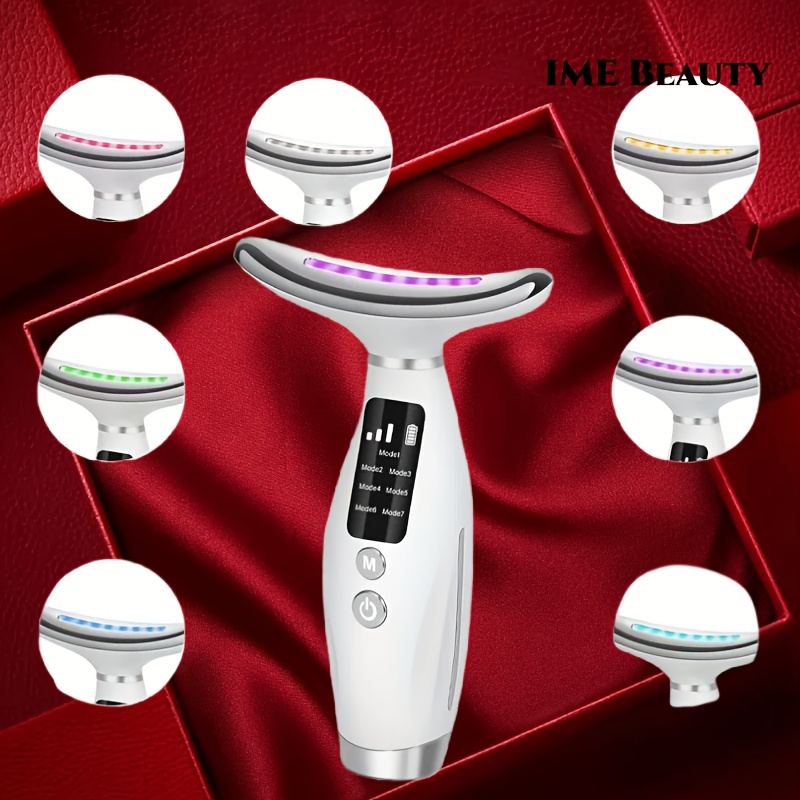 

7-color Led Neck & Face Beauty Device - Usb Rechargeable Massager With Lithium Battery, Fragrance-free, Multi-functional Skincare Tool For Women