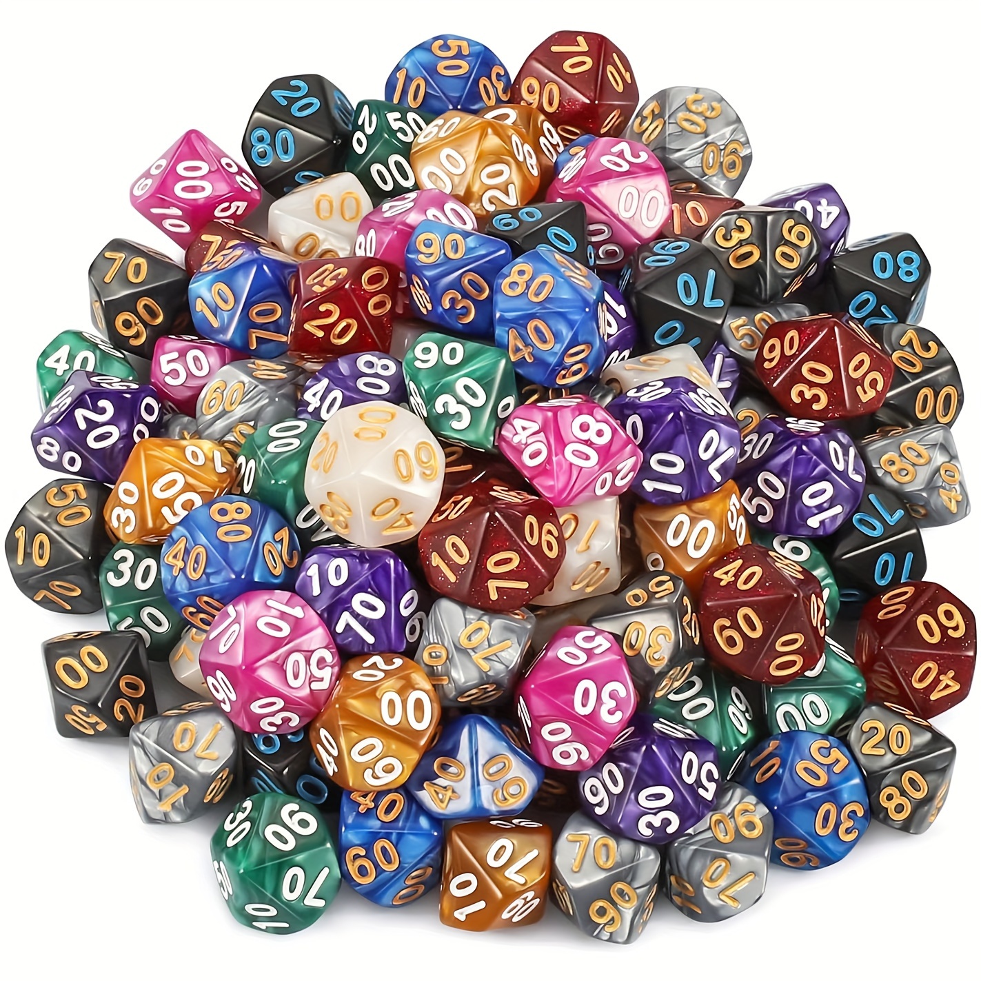 

50pcs Polyhedral Dice Set, 00-90 Dice Compatible With Rpg Mtg And Other Table Games With Random Multi Colored Assortment (random Color, D10)