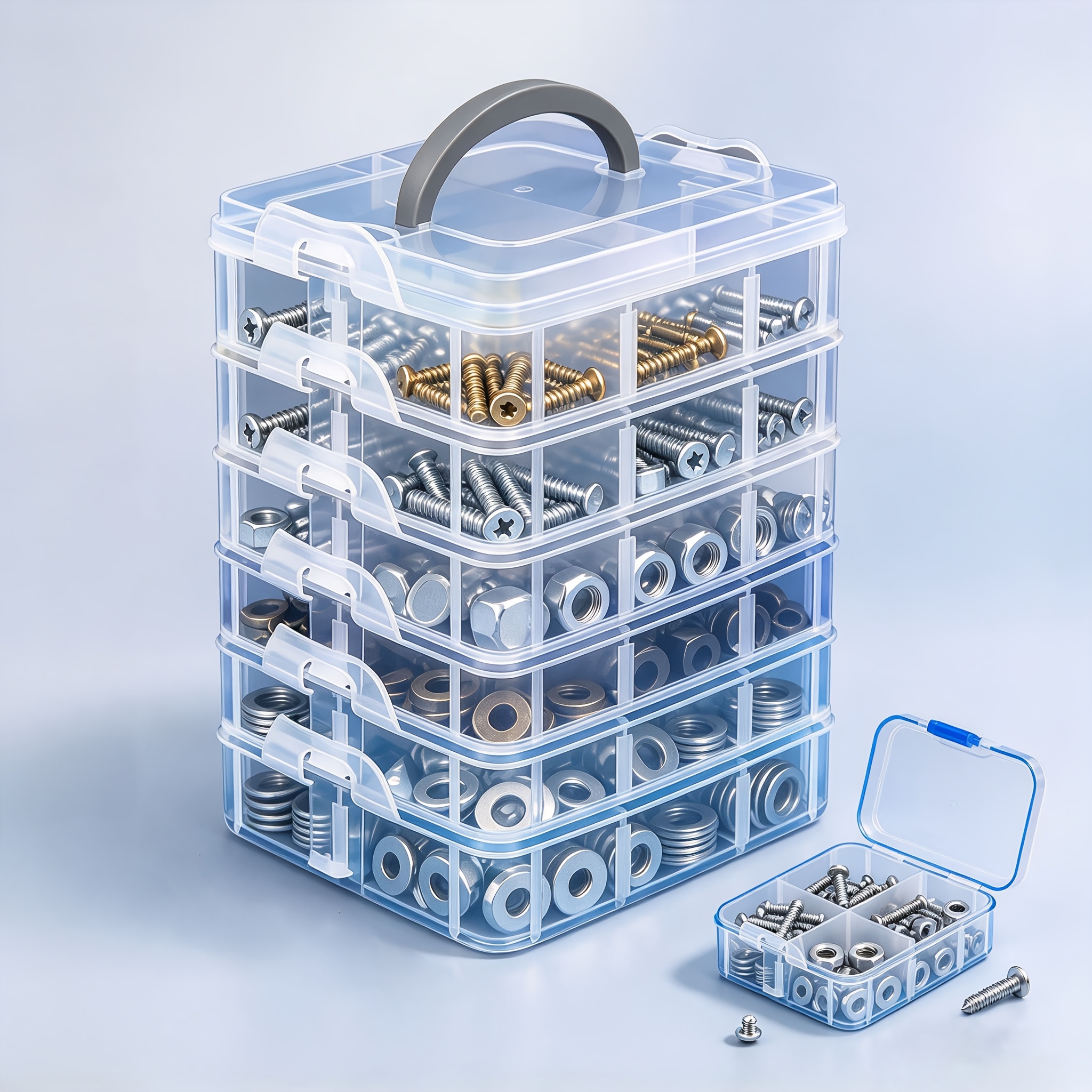 TEMU 6-tier Transparent Storage Box With Lid And Handle - Closure; Ideal For Jewelry, Accessories, Sewing Supplies, Hardware, Nail Art Supplies, And