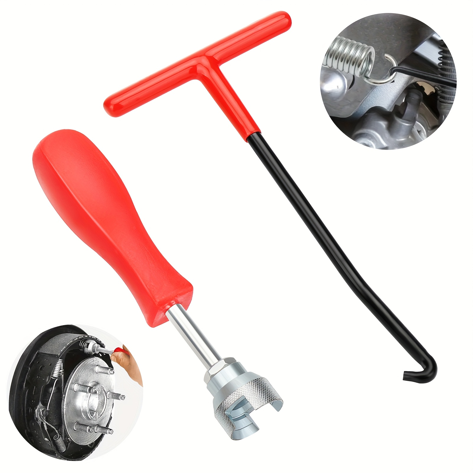 TEMU Set Of 2 Brake Caliper Featuring A Compressor And Hook Wrench, Made Of Metal With A Red Rubber Grip For Control, Designed For Professional
