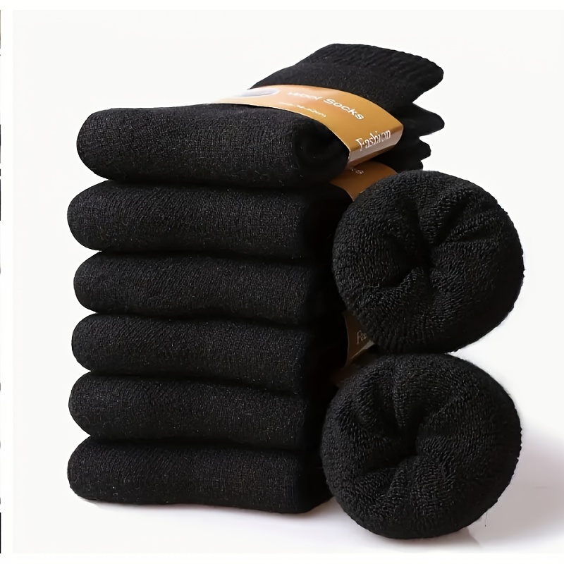 

Men's Winter Warm Socks, Fuzzy Knit, Polyester 50%, Cotton 30%, Spandex 20%, Solid Color, Machine Washable