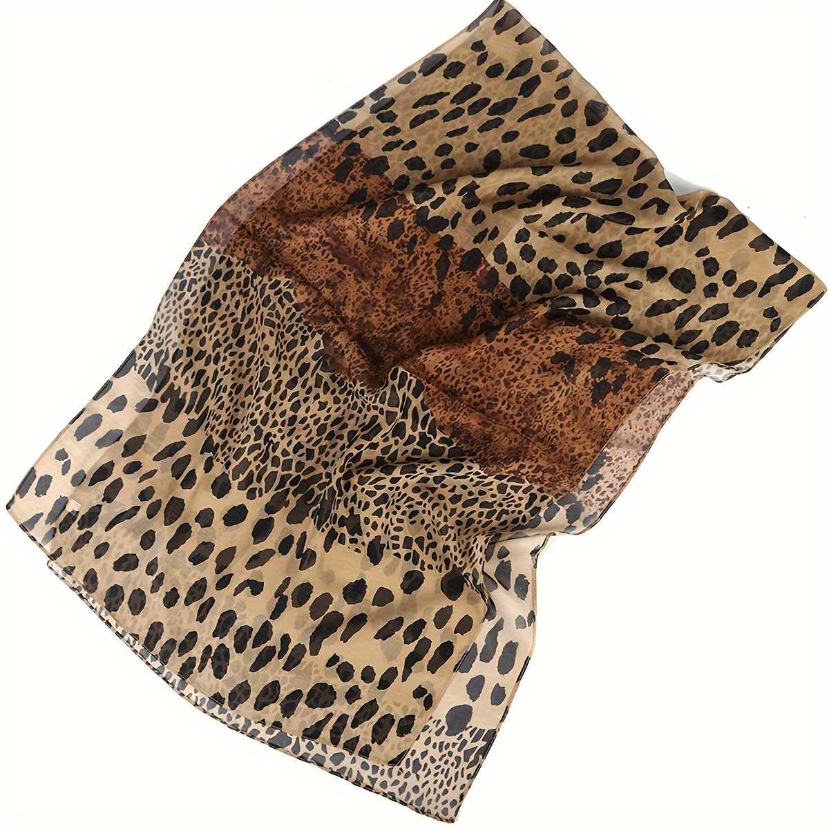 TEMU Boho Style Leopard Print Scarf For Women - 100% Polyester, Inelastic, Non-feathered, Printed Chiffon Shawl - Windproof, Warm, Breathable Head Wrap For Going Out, Travel, Beach - 1pcs