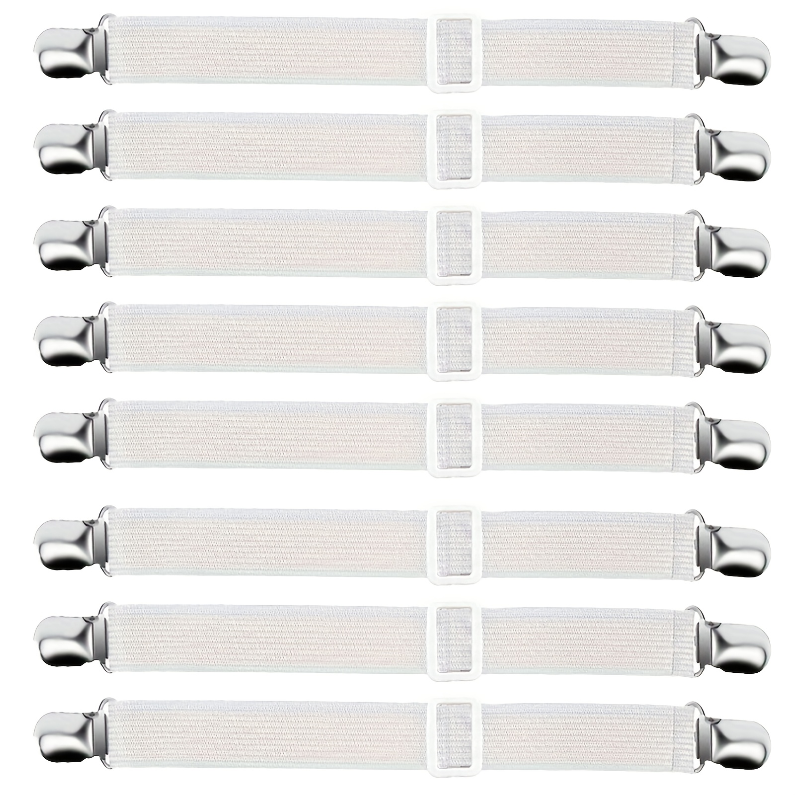8pcs Sopito Adjustable Elastic Bed Sheet Fasteners - Heavy Duty Grippers For On Mattresses, Fitted & Flat Sheets - Durable Nylon, Black Straps With White Buckles, Hand Wash Only
