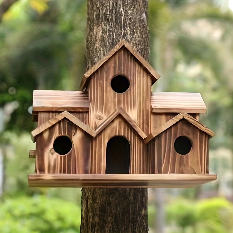 

Rustic Wooden Birdhouse - Outdoor Parrot Nest Villa, Creative Garden Decor Bird Feeder