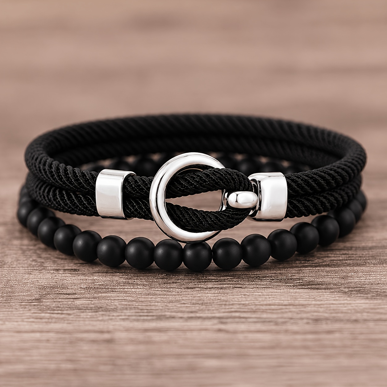 TEMU Lot de 2 bracelets bohèmes pour homme, bracelet à corde tressée double couche, bracelet de 6 mm, bracelets empilés, bijoux de mode décontractés
