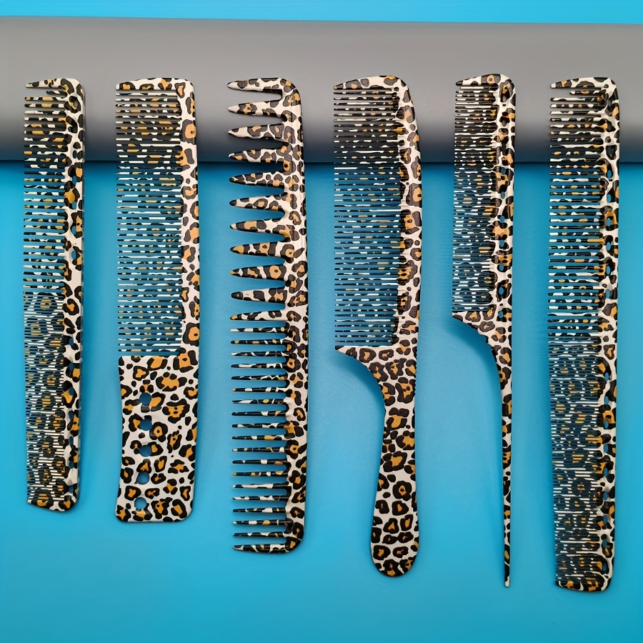 TEMU 6pcs Leopard Print Hair Styling Combs, Cutting Combs, Stylist's Haircut Combs, Fashionable And Elegant Combs