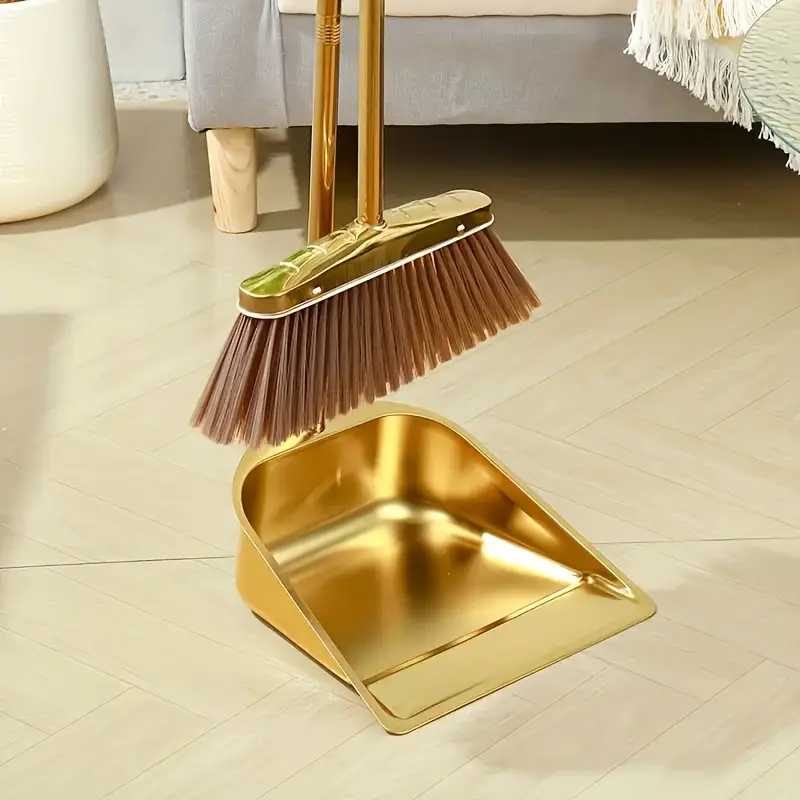 golden stainless steel broom and dustpan set heavy duty cleaning tools with head for home office restaurant garage patio ideal for hardwood tile floors elegant cleaning set floor maintenance sturdy construction office maintenance Product details 4