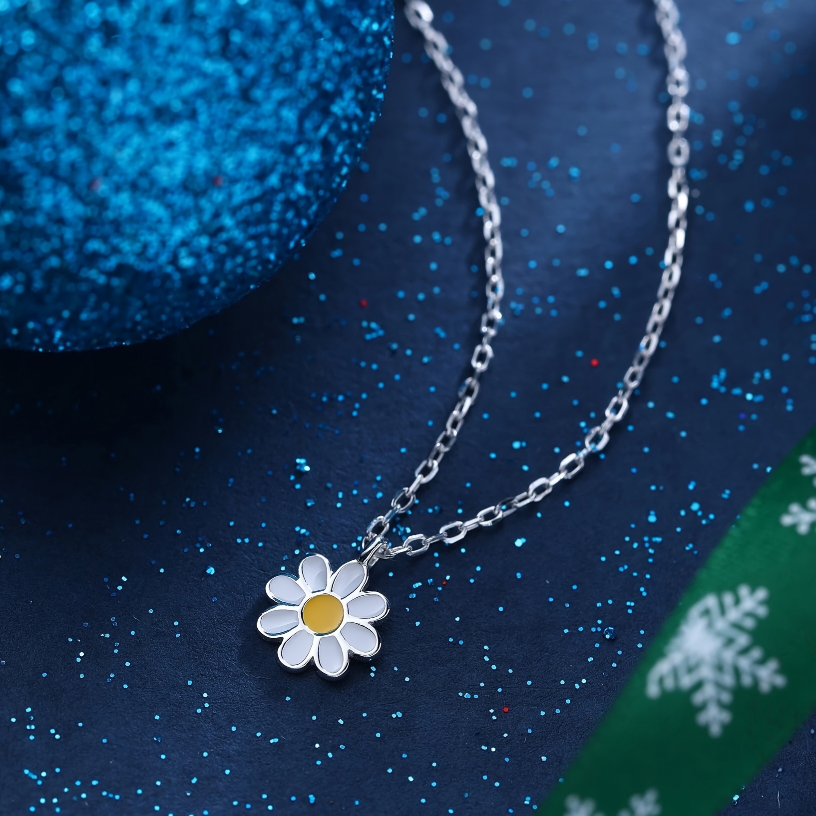 TEMU 1 Collar con Colgante de Margarita de Acero Inoxidable, Collar de Flores, Collar de Margarita, Collar con Colgante de Flor de Esmalte