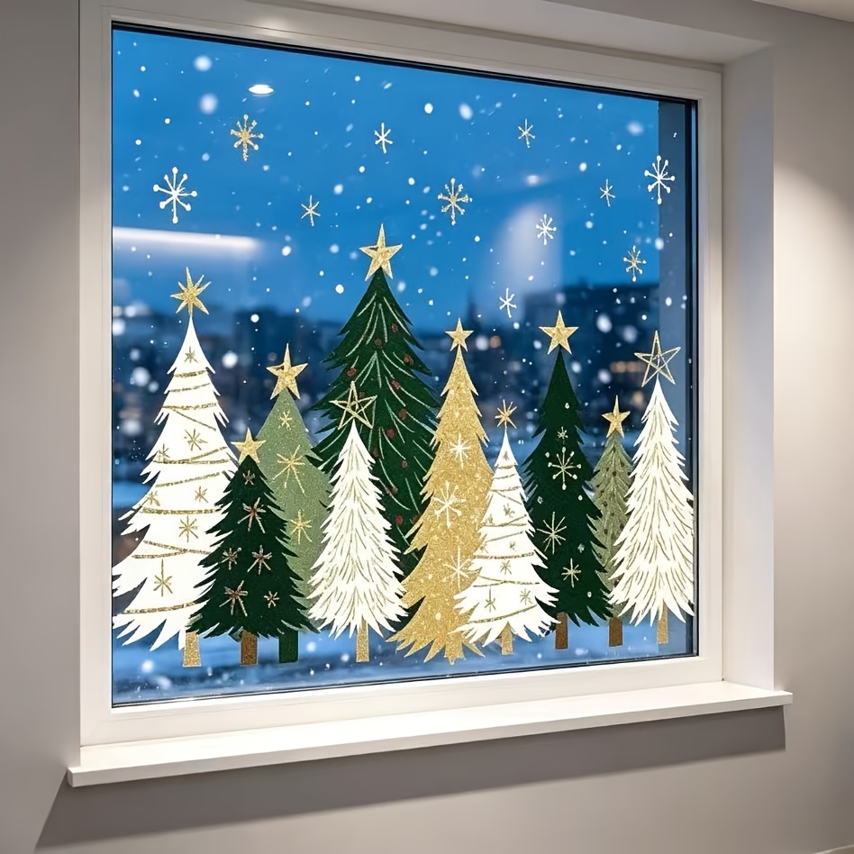 TEMU 2d Flat - 1pc 2d Flat Christmas Tree And Snowflake Static Window Clings, Glue-free Removable And Reusable, Festive Decor For Home And Store
