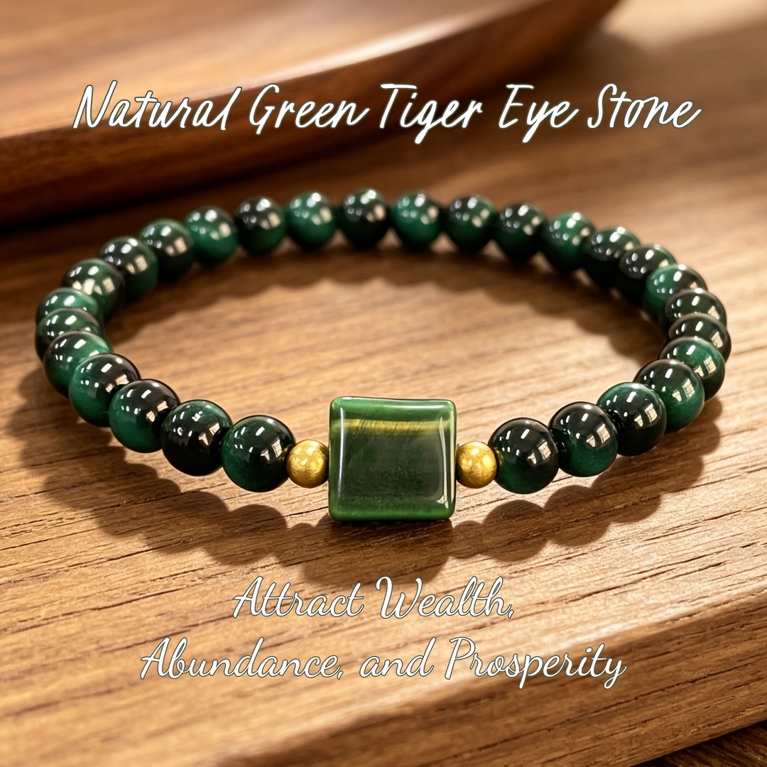 TEMU Tiger Eye Stone Bracelet, Bohemian Style Fashionable Green Outfit Recommendation, Attracting Wealth And , Suitable For Yoga Meditation, Retro