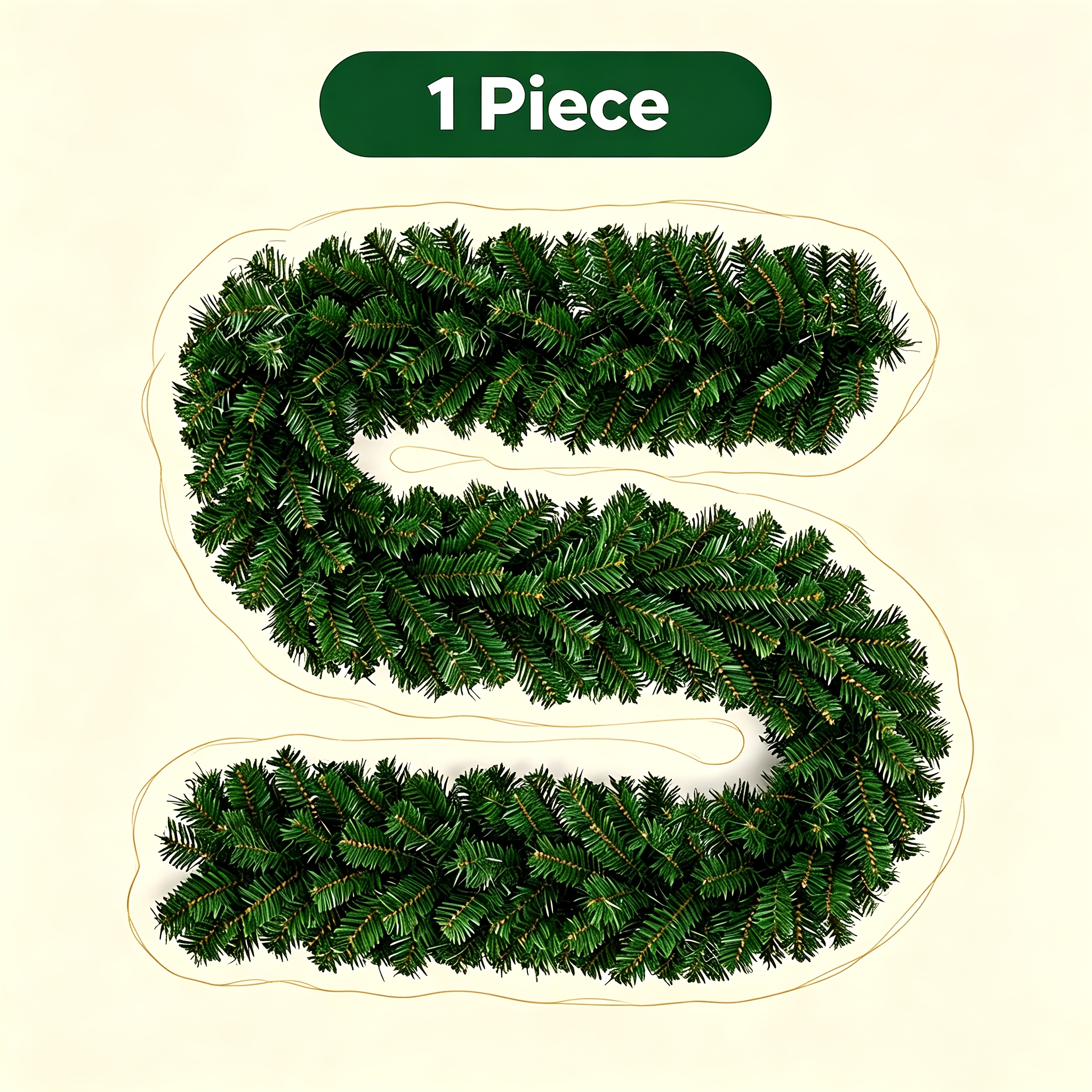TEMU 1pc/4pcs 9ft (2.7m) Artificial Christmas Garland, 25cm Diameter, Unlit Pvc Foliage Garland, Friendly Decor, Lightweight And Easy To Hang. For