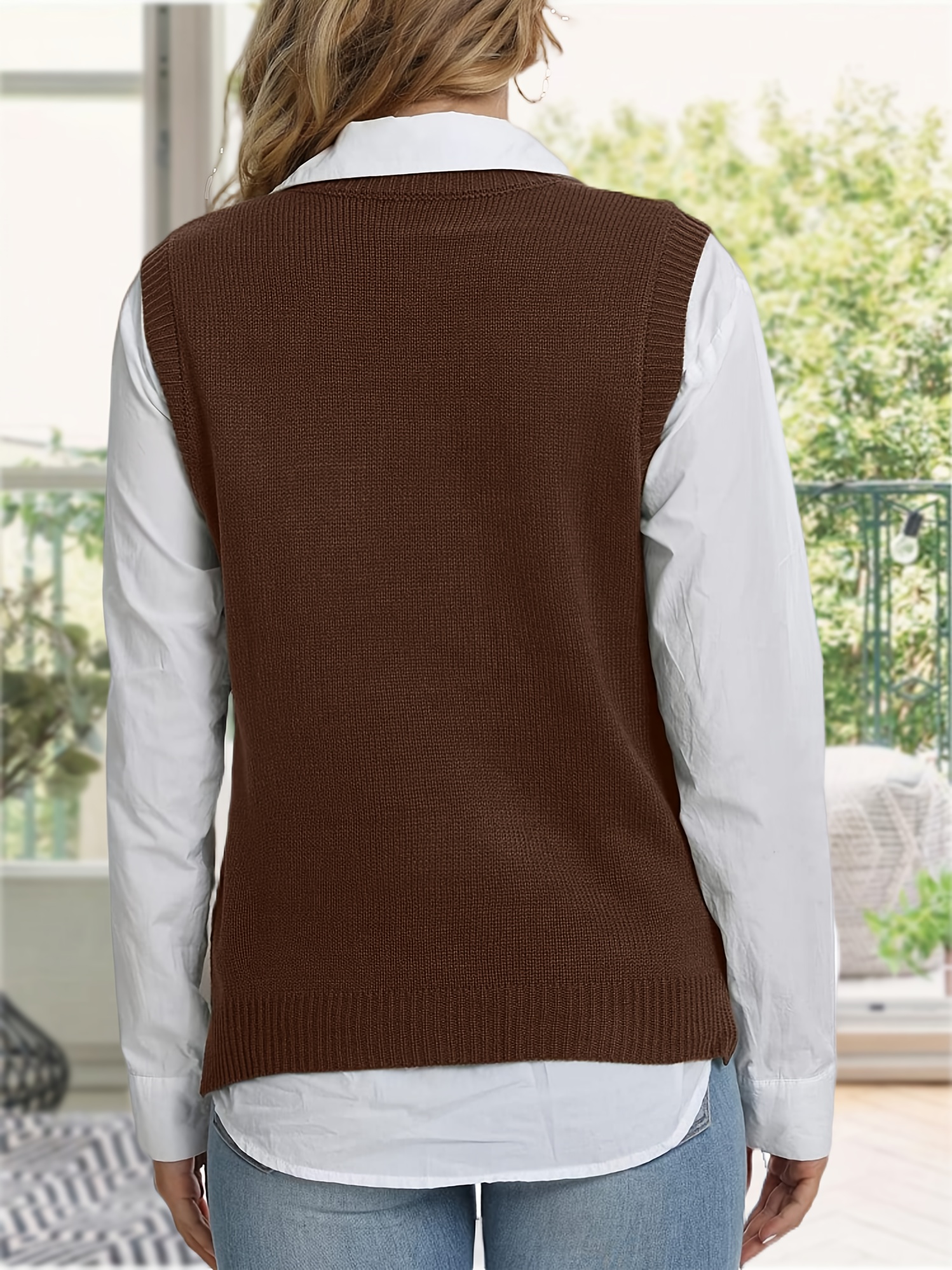 womens v neck knit sweater vest argyle preppy style Temu