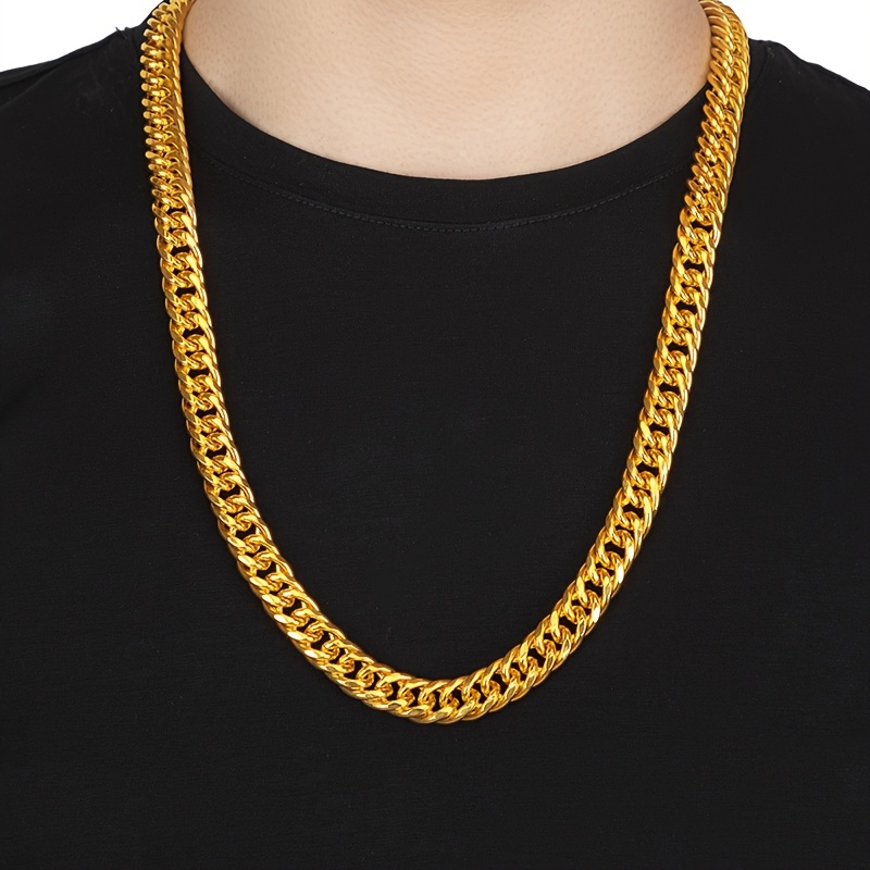 Men's Double Layer Cuban Chain Necklace Golden Hip Hop Style Bold Thick Chains