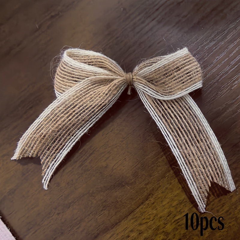 TEMU 10pcs White Trim Linen Bows, Burlap Tails Bows, Christmas Tree Decoration Handmade Decoration Bows For Wedding Gift Celebration Party Decoration