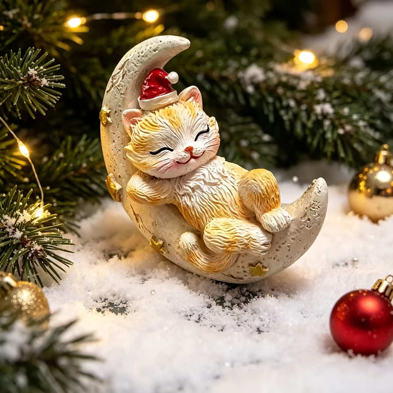 TEMU Ornement de Noël Chat en Résine Décoration de Fête Bureau Maison Artisanat