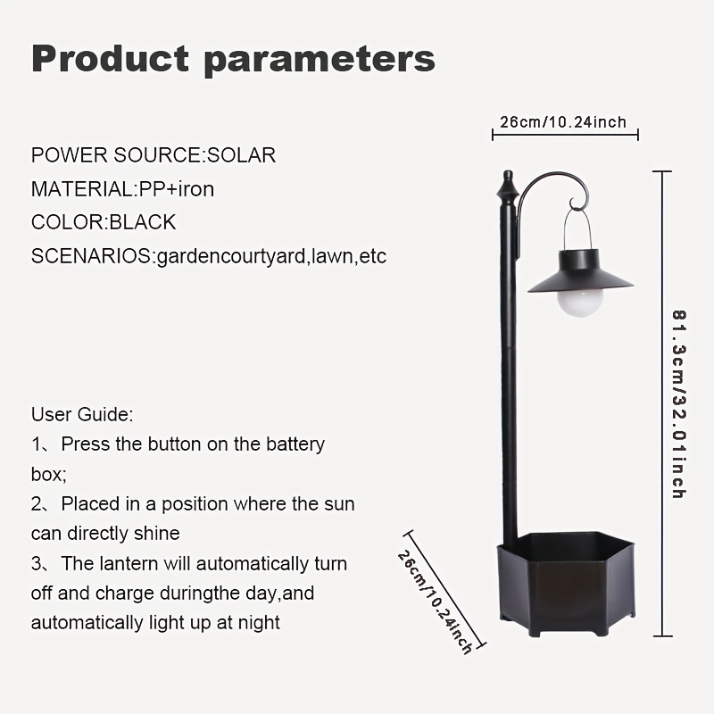 Image of 1pc Djgifi High Quality Outdoor Light With Hanging Planter - Ip44 Suitable For Garden, Patio, Pathway Lighting, Solar Charging Nickel Battery, Embedded Light For Flower Pot, Plastic Housing For Parks