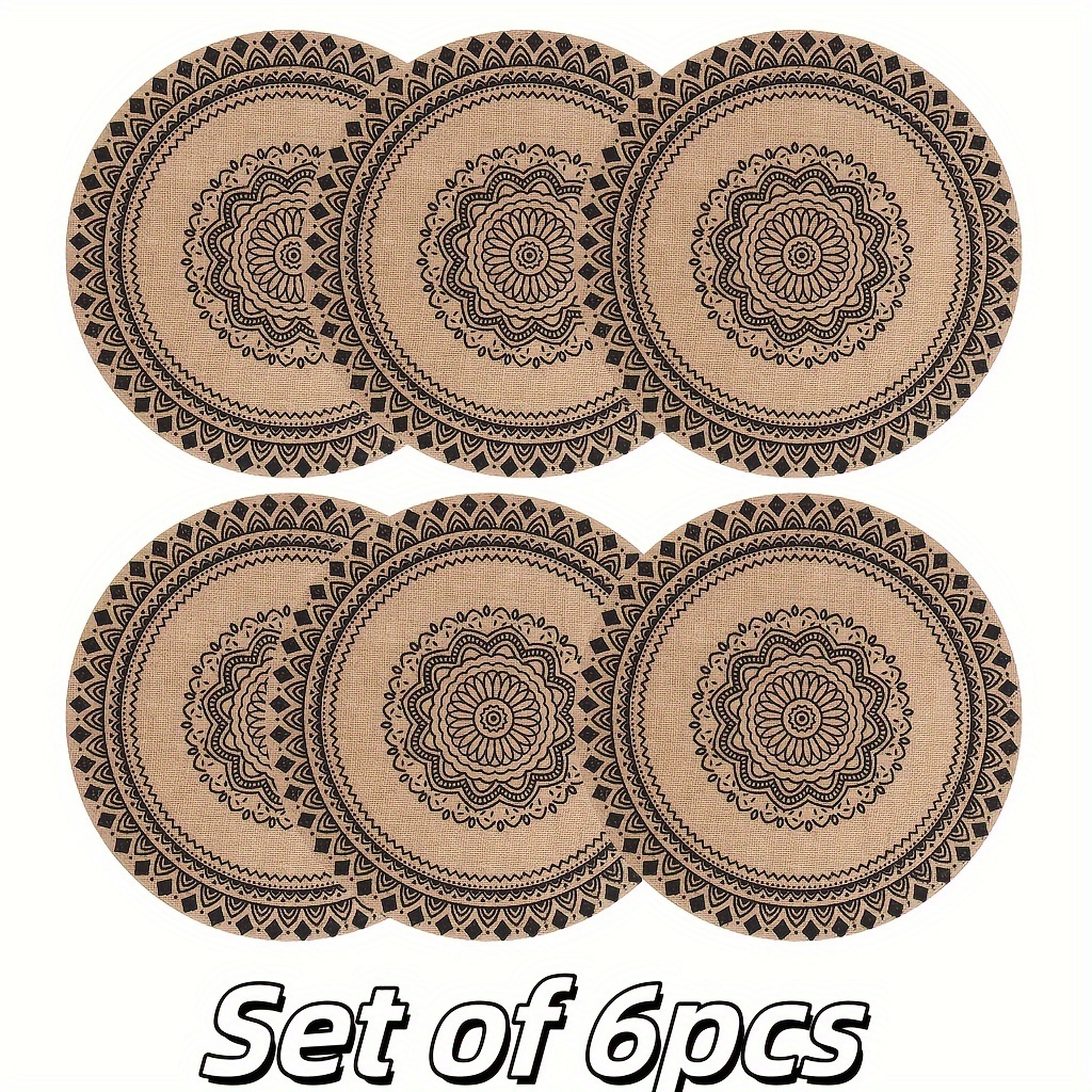 TEMU Set da 4/6/8 Tovagliette in Iuta Bohemien Stampate, Facili da Pulire, Tovagliette Nere Stampate da 15 Pollici, Adatte per Decorazioni da Tavolo,