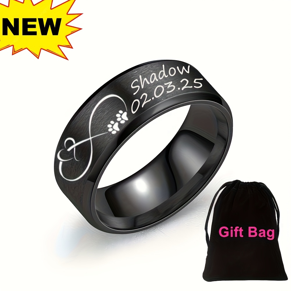 TEMU Personalized Infinity Ring, Custom Name/date/number/text Memorial Plain Dainty Footprint Engraved Ring For , Dog Mom Dog Dad, Customized Jewelry