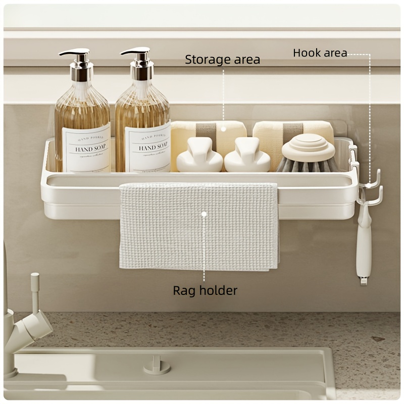 Multi-functional No-drill Draining Rack, Suitable For Kitchen Sink Dishcloth And Cleaning Tool Storage, Spice Bottle Holder, Bathroom Toiletries Organizer, Balcony Storage Shelf, And Draining Rack