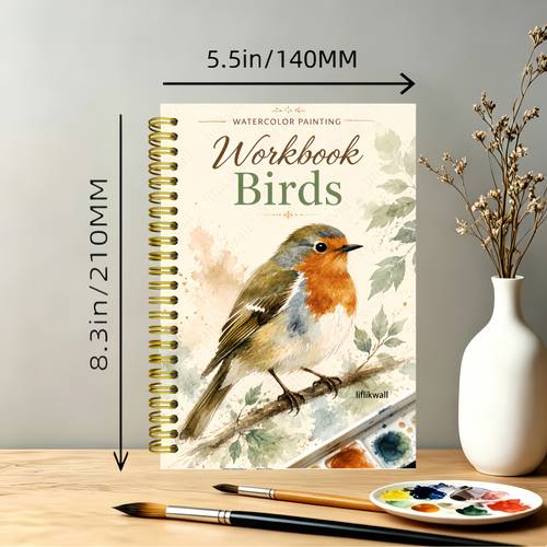 1 book watercolor workbook suitable for beginners thickened wood paper with anti pages 8 3x5 5 watercolor sketchbook 13 pre printed bird patterns for watercolor practice blending shading
