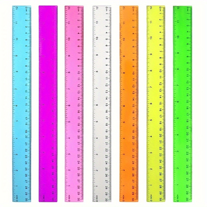 TEMU 7 Pcs Color Transparent Rulers - 12 Inch/30cm, School Rulers With Cm, Mm, And Inches, Assorted Colors, Pp Material