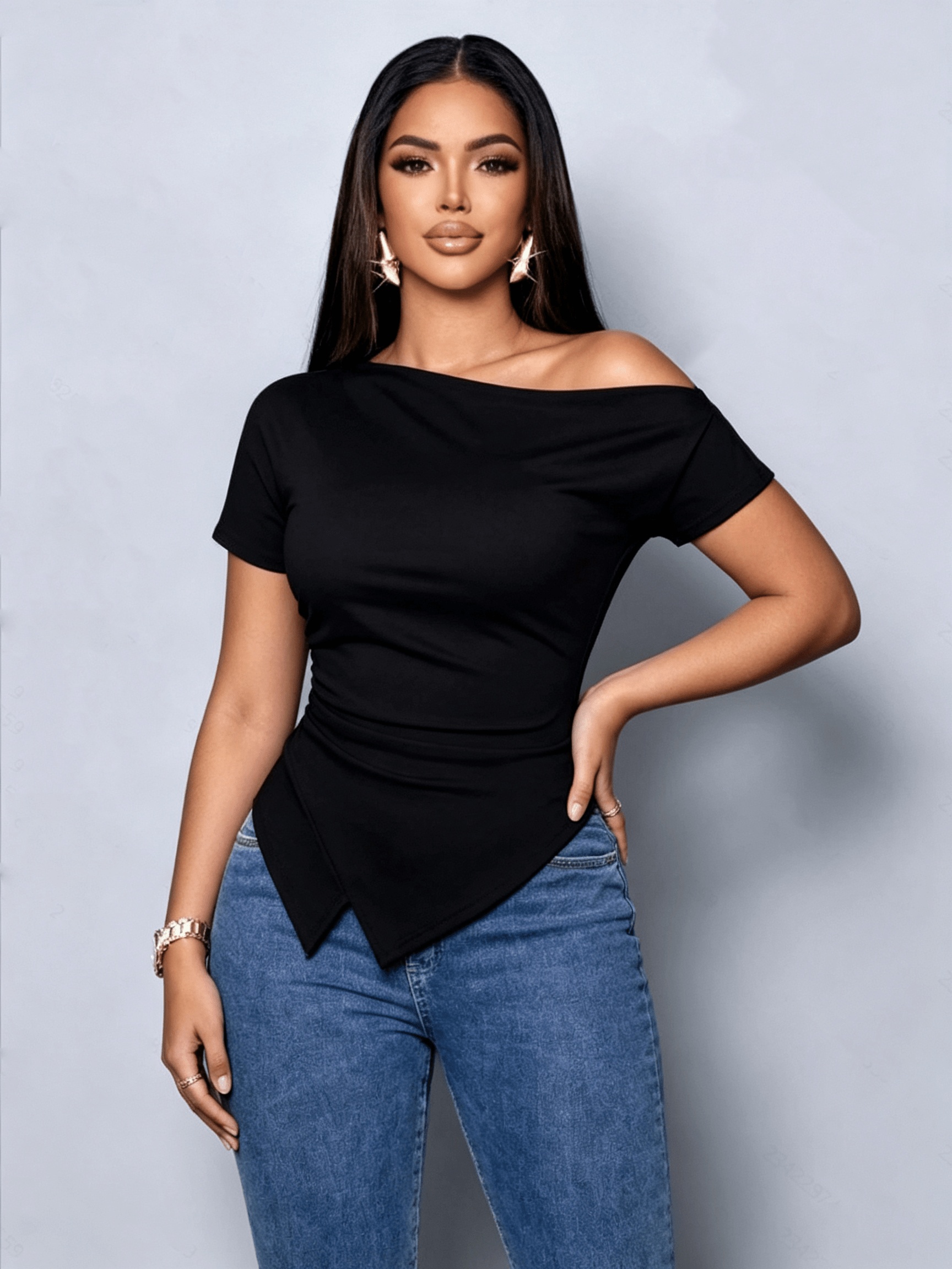 womens elegant t shirt shoulder one shoulder blouse - Temu Qatar