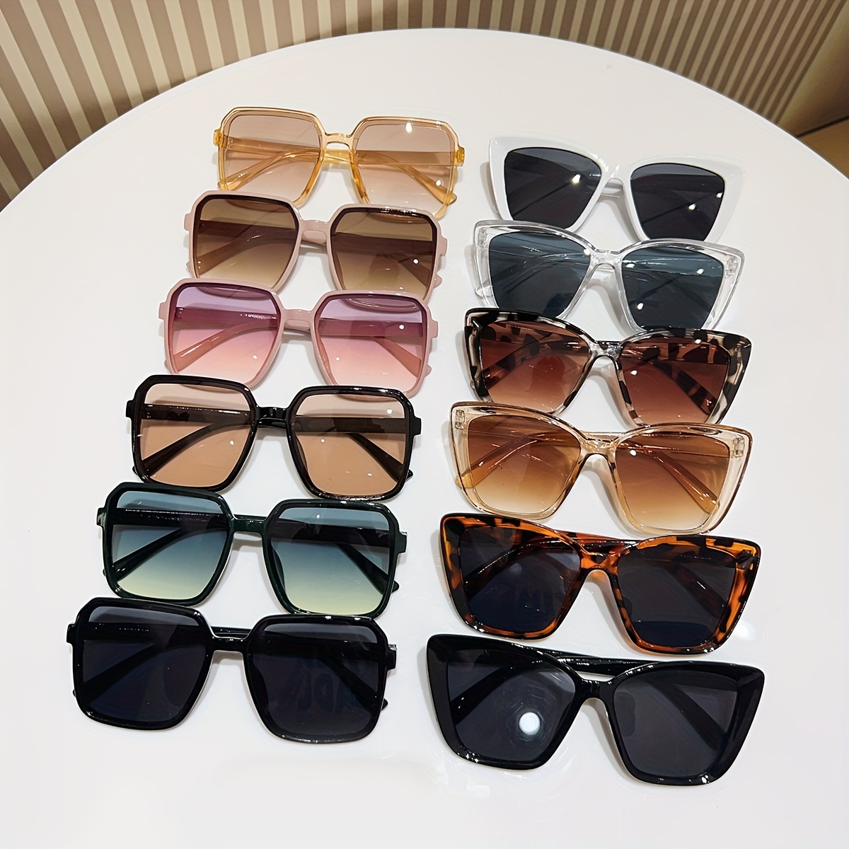 

12pcs Women' Fashion Glasses Set - Cat Eye & Square Frames, Lenses, Beach & Party, For Spring