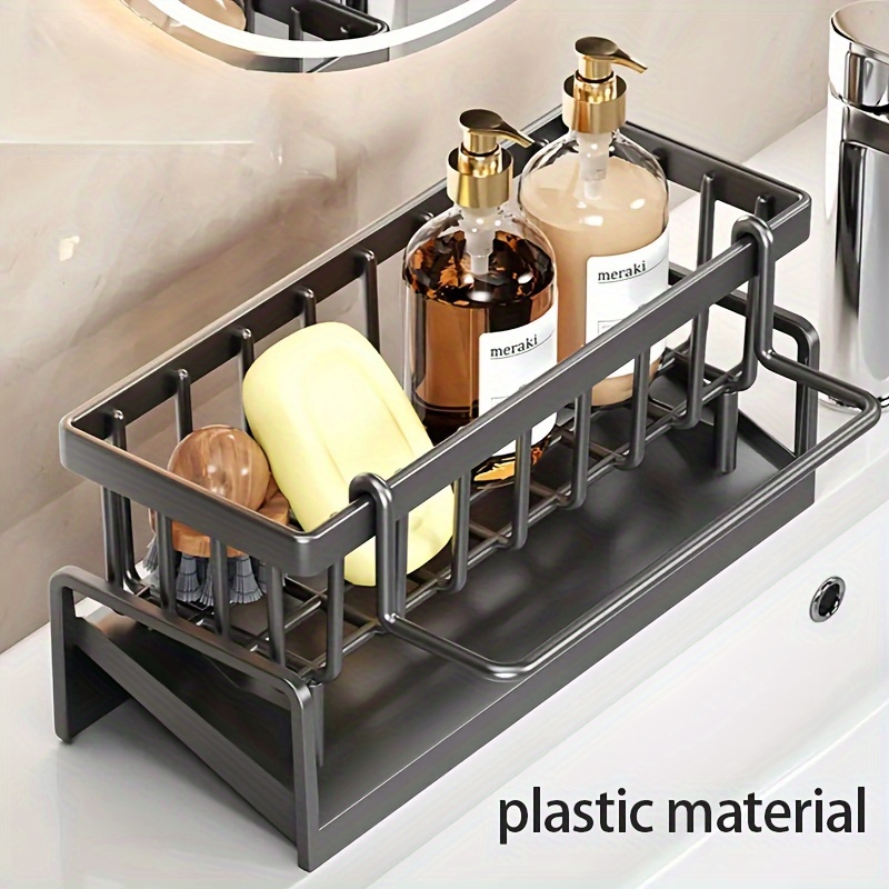 

Versatile Kitchen & Bathroom Organizer - Durable Plastic Sponge And Dishcloth Holder With Drain Rack, Space-saving Storage Solution Bathroom Organizers And Storage Sponge Holder For Kitchen Sink