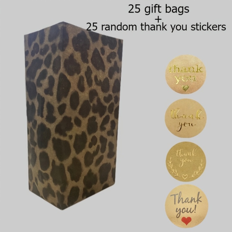 TEMU Cadeau Pour Elle/Lui 6/25pcs Sacs Cadeaux Imprimés Léopard Marron | Papier Vintage, Idéal Pour Cadeaux d', de Diplômes, Saint-Valentin - Pliable