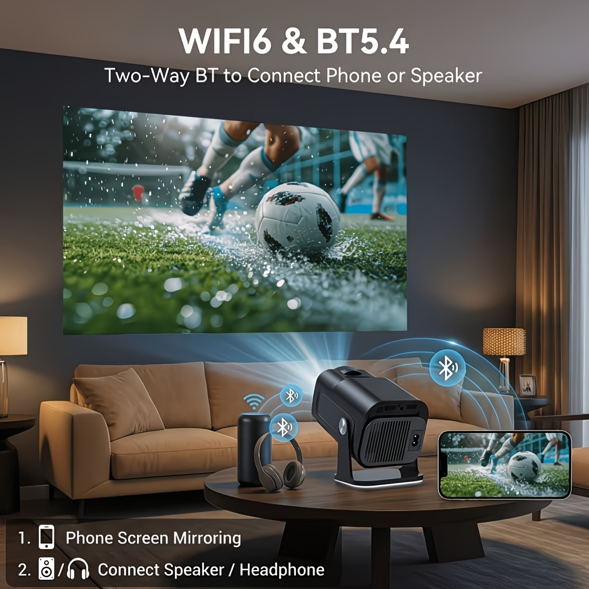 Portable Wireless Smart Mini Projector with Android 11.0