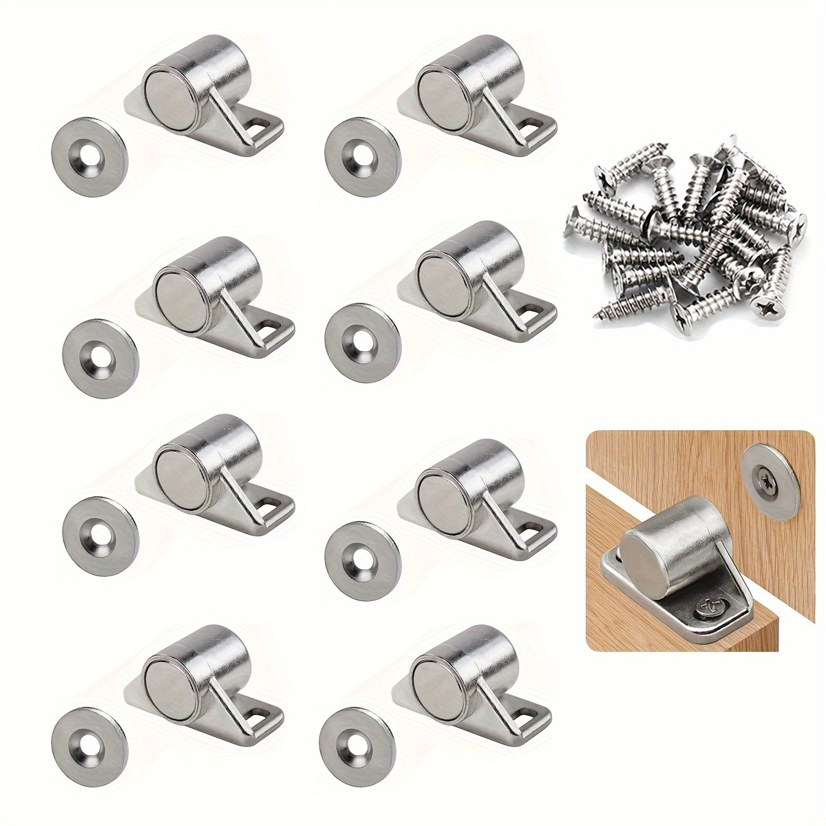 

8pcs Neodymium Magnetic Cabinet Locks - Strong Magnet Door Catch For Kitchen Cupboards & Closets, Silvery Hardware