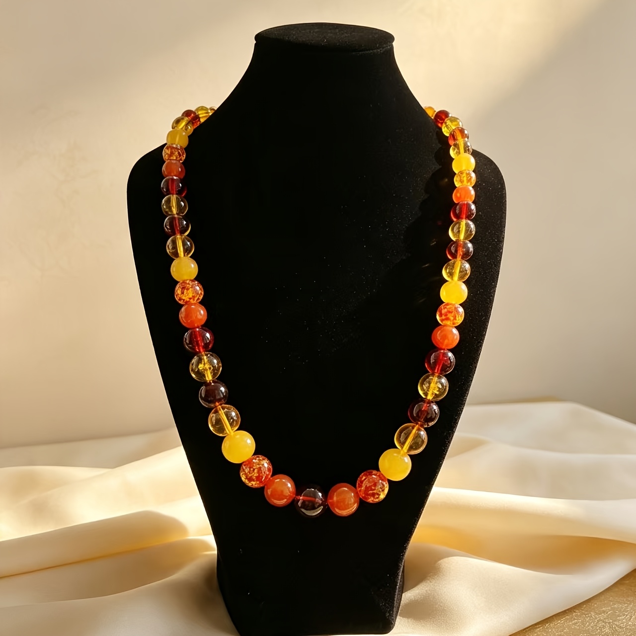 Layered Resin Bead Necklace, Red & Yellow Multicolor