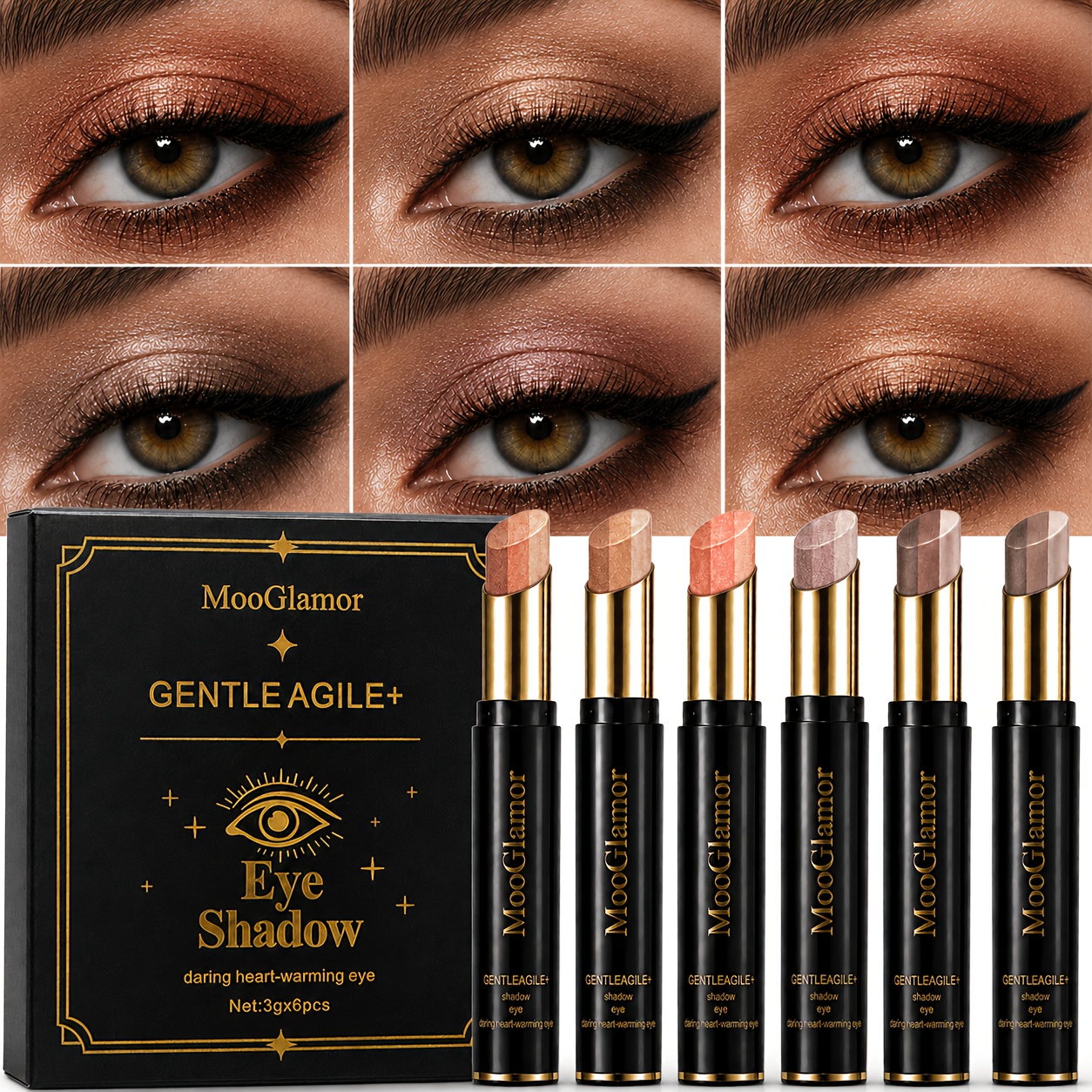 Image of 6 Colors 3-in-1 Triple Tone Eyeshadow Stick Set, 1 Swipe Shimmer Eye Shadow Crayon, Creamy Waterproof Long Lasting Eyeshadow Pencil, - Makeup For Beginners, Daily And Party Makeup