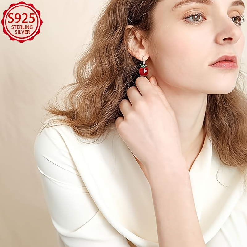 Women's S925 Sterling Silvery Red Apple Ear Cuffs