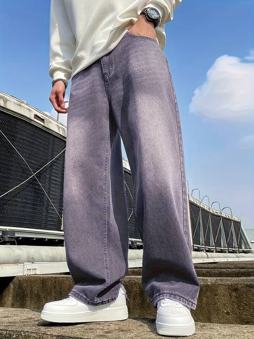 heren gewassen nepdenim jeans, relaxte pasvorm stretchbroek, klassiek ontwerp, streetstyle, geschikt voor zowel casual als formele looks, casual , duurzame stof, urban fashion, gescheurd effect, stevige constructie, voor streetwearliefhebbers